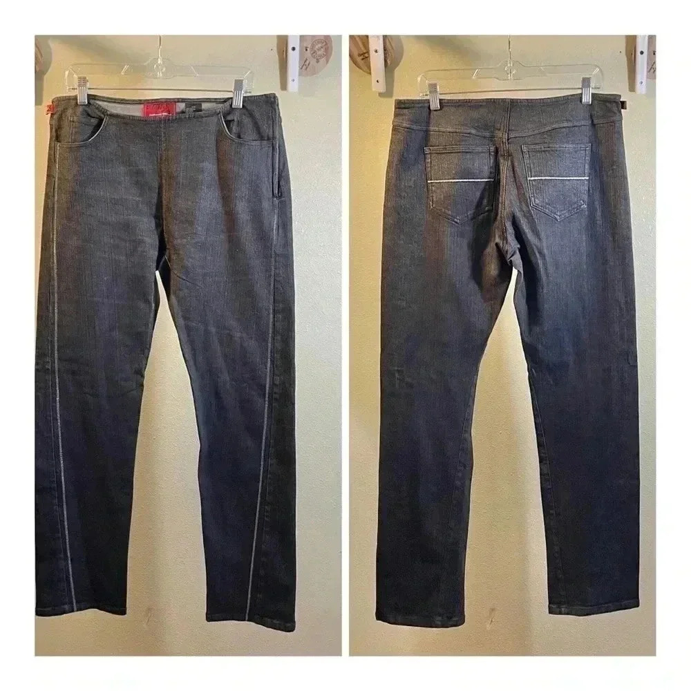 VtgY2K Johnny Blaze Flame Black/Gray Twisted Seam Mid-Rise Denim Jeans Sz 11/12